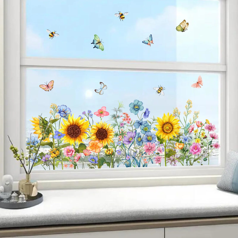 Butterfly Sunflower Sun Catcher Stickers Static Window Glass Suncatcher Decal Rainbow Maker Living Room Bedroom Home Decoration