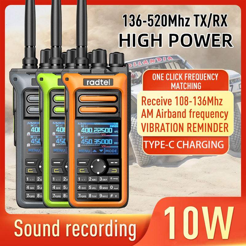 Radtel RT-752 10w Air Band Walkie Talkie Full Band Amateur Ham 199CH  HT USB-C Battery NOAA FM AM Recording  Vibration