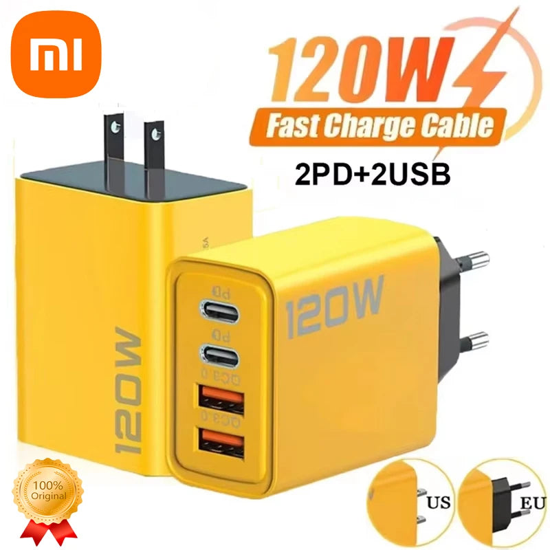 Xiaomi 120W 4 Ports Fast Charger USB Type C Quick Mobile Phone Charger EU US Plug Charger Adapter For iPhone 15 Pro Max Samsung