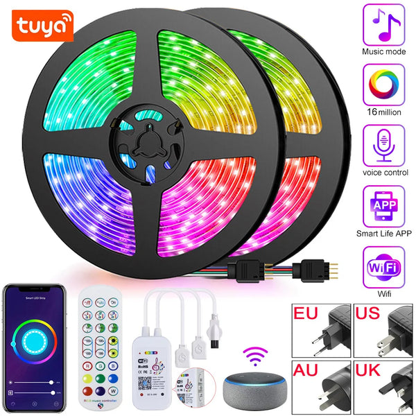 10m 15m 20m 30m Tuya WiFi RGB Led Strip Lights 12V 5050 Room Bedroom Decoration Work With Smart Life Alexa Google Home RGB Tape