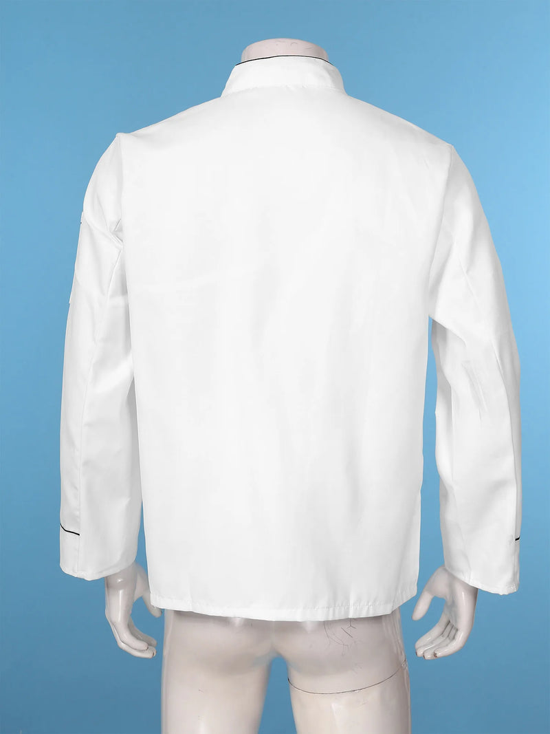 Stand Collar Button Down Chef Jacket Uniform White Hotel Restaurant Kitchen Bakery Contrast Color Trim Cook Jacket Mens Womens