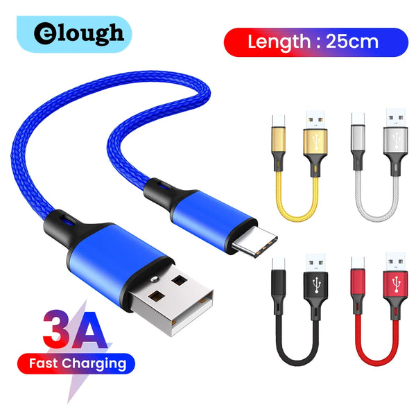 0.25m Short USB C Cable 3A Fast Charging Type C Cable Portable Data Cord For Samsung Xiaomi Huawei Mobile Phone Power Bank Wire