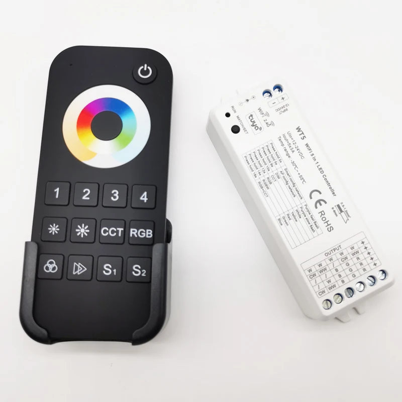 WT5 Tuya Wifi LED Controller 5in1 Dimmer DC12V 24V RGB RGBW RGBCCT LED Strip Light RF 4-Zone Touch Remote Controller for Alexa