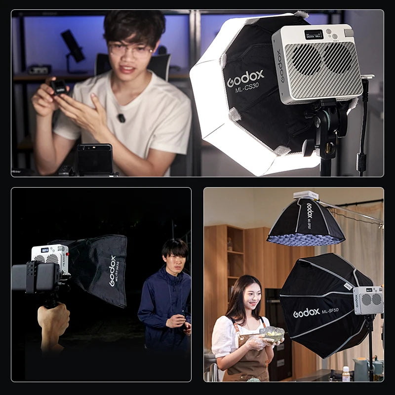 Godox ML100Bi LED Lights Photography Accessories ML-CS30 ML-SF3030 Softbox ML-L36 Lens Reflector ML-GB Bowens Mount Adapter