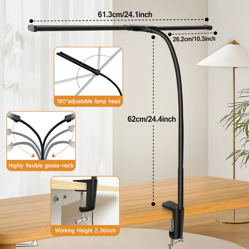 Double Head Led Clip Desk Lamp Dimmable Computer Table Lamps Led Monitor Light Architect Table Lamp for Office Reading Lighting