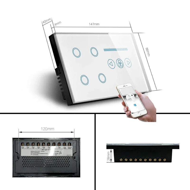 Wifi Smart Tuya Light 4 Gang Switch Fan Speed Dimmer interruptor Glass Touch Panel Power Metering Remote by Alexa Google Home