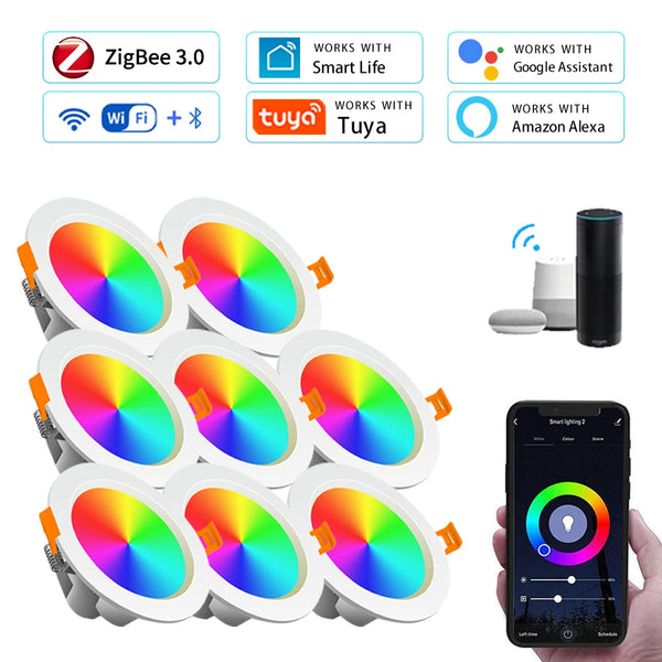 1/2/4/6/8pcs ZigBee Smart Ceiling Light RGB Tuya WiFi Bluetooth LED Downlights Recessed Spotlight Alexa Lamp Control Google Home