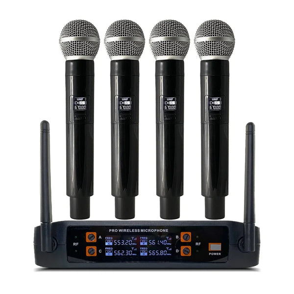 Wireless microphone system 4-channel handheld lavalier headset microphone for party karaoke church performance meeting