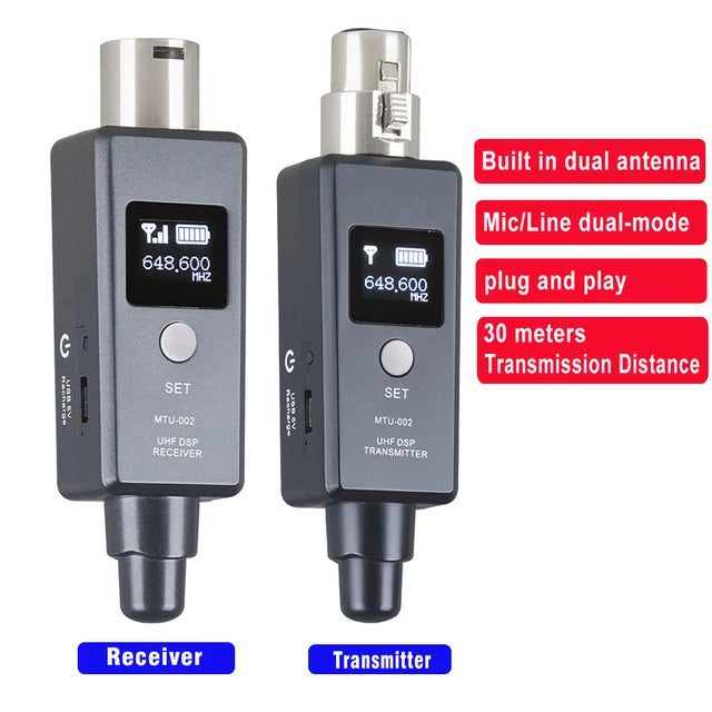 Guitar XLR Transmitter & Receiver Receiving Transmission UHF Wireless Microphone Converter  For Dynamic Microphone