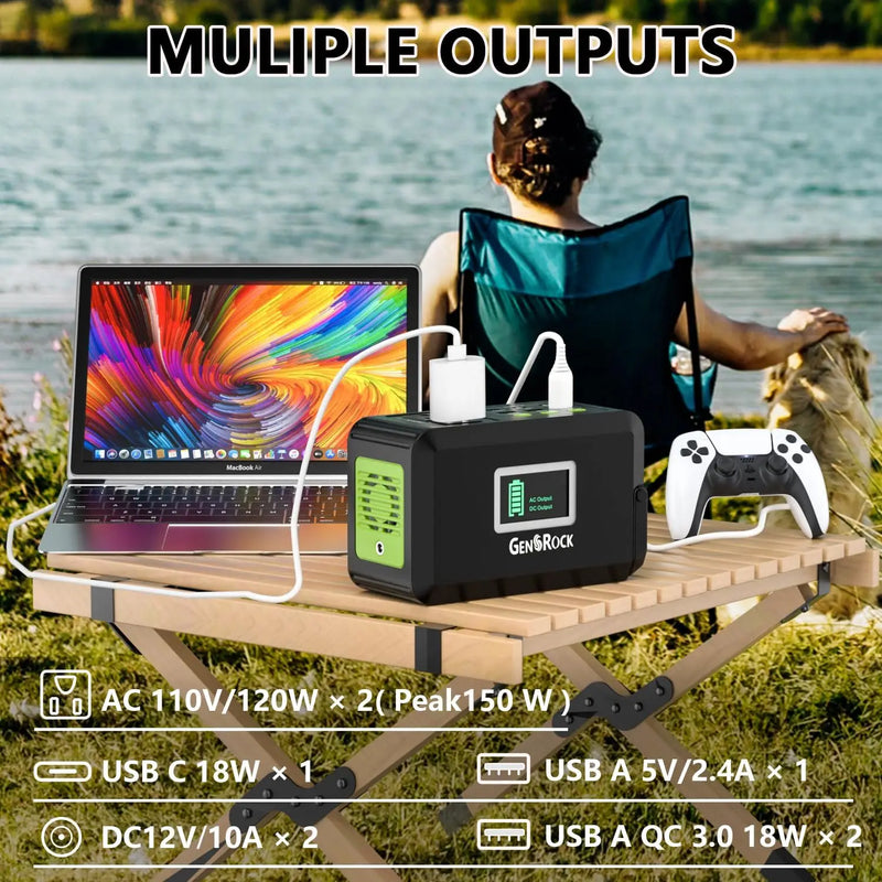 GENSROCK Portable Power Station, 88Wh Outdoor Solar Generator, Lithium Battery Power Bank with 110V/150W Peak AC Outlet,QC