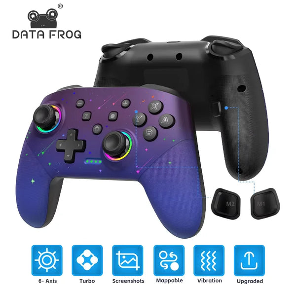 Data Frog Wireless Controller For Nintendo Switch OLED/LITE/PC Console Pro Gamepad with Programmable Turbo Function RGB Light