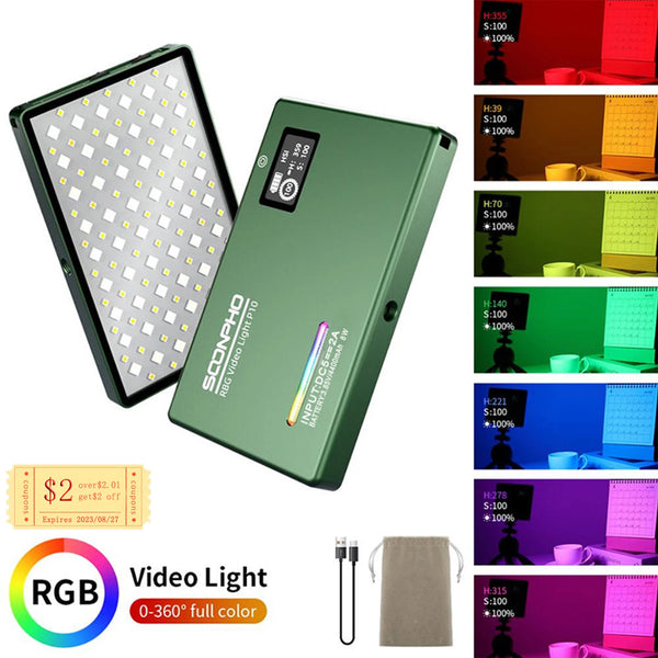 Soonpho P10 RGB LED Video Light Full Color Output Camera Light Kit Dimmable 2500K-8500K Bi-Color Panel Light CRI 95+ Video Light