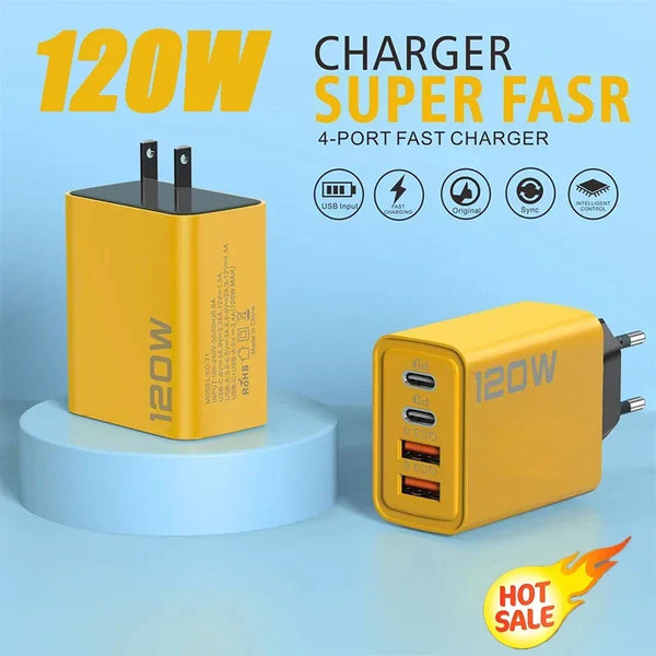 120W QC 3.0 Type C USB Charger PD Fast Charge For iPhone 12 13 Samsung S21 Xiaomi Huawei Mobile Phone EU/US Plug Wall Charger