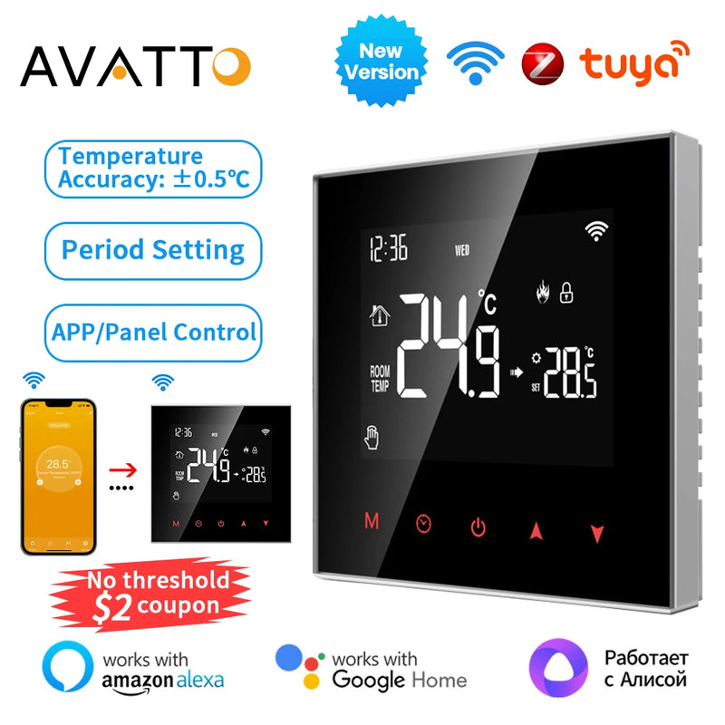 AVATTO Tuya WiFi/ZigBee Smart Thermostat,Electric Heating Water Gas Boiler Temperature Controller For Alexa,Google Home,Alice