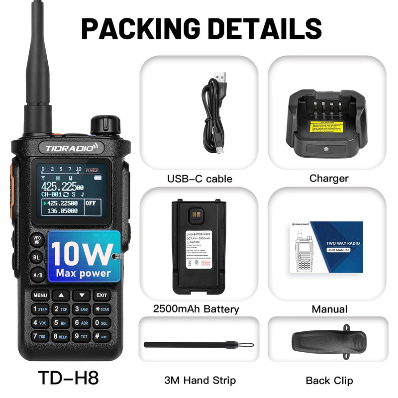 TIDRADIO H8 10W Profesional Walkie Talkie Long Range To Way Radio NOAA VOX Comumicador Phone APP Wireless programmable