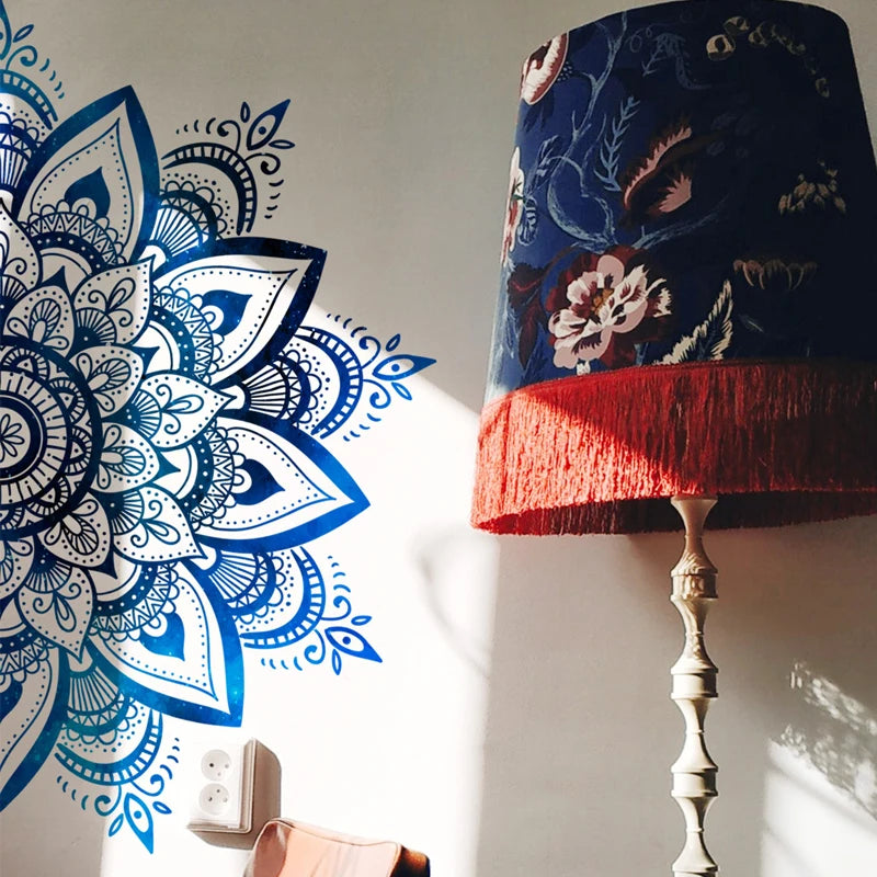 New Blue Mandala Flower Wall Sticker Living Room Bedroom Self-adhesive Removable PVC Decorative Wallpaper For Wall Waterproof