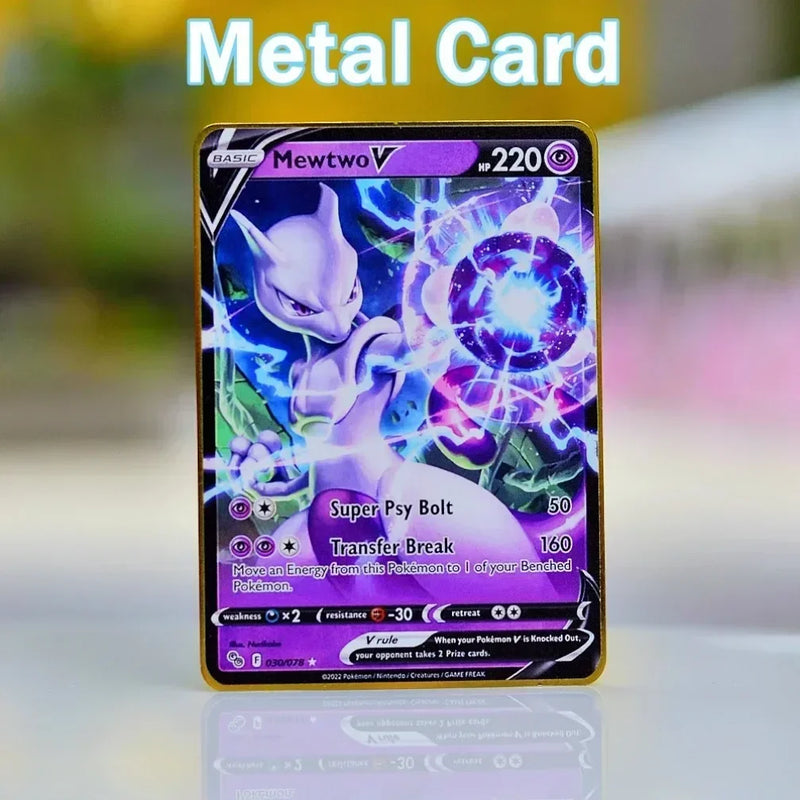 Pokemon Card Metal Pokemon Letters Gold Iron Playing Cards Gengar Vmax Rayquaza Charizard Pikachu Vstar Anime Game Gift Kid Toys