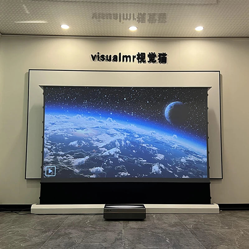 Electric Floor Rising ALR UST Projection Screen Black Grid 150 Max Tab Tension Ambient Light Rejecting for Laser Projector 3D 8K