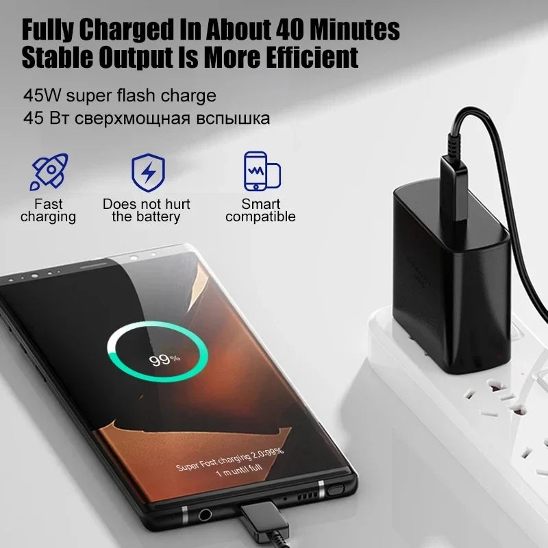 PD 45W USB C Super Fast Wall Charger For Samsung Galaxy S22 S23 S24 Ultra A55 Z Flip5 Fold5 5A Dual Type-C Quick Charging Cable