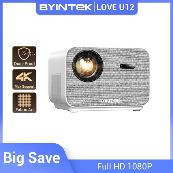 BYINTEK LOVE U12 Full HD 1080P Projector 4K  Audio with 800 ANSI and WiFi6 Bluetooth 5.2  Android Home Theater Cinema Projectors