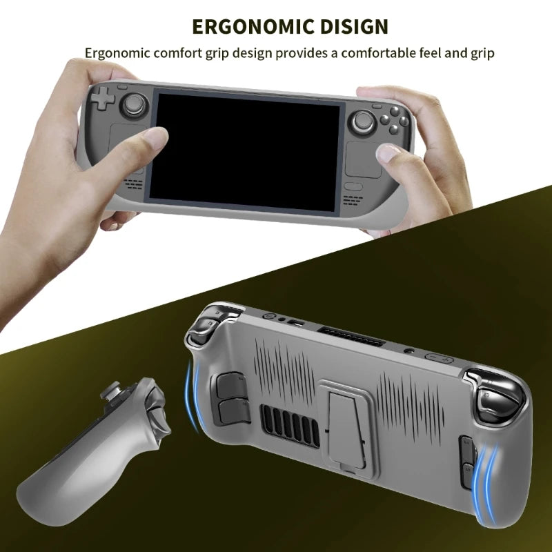 Protective Case Shell for Steam Deck Shockproof TPU- Cover Game Console Housing with Foldable-Bracket Frame Bumper Cover