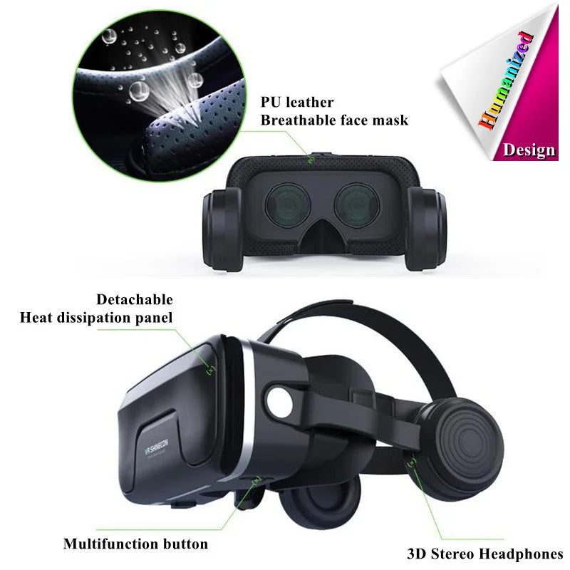 Original Virtual Reality VR Glasses Box Hi-Fi Stereo 3D Videos&Game Google Cardboard Headset Helmet for Cellhone Max 7.2",Rocker