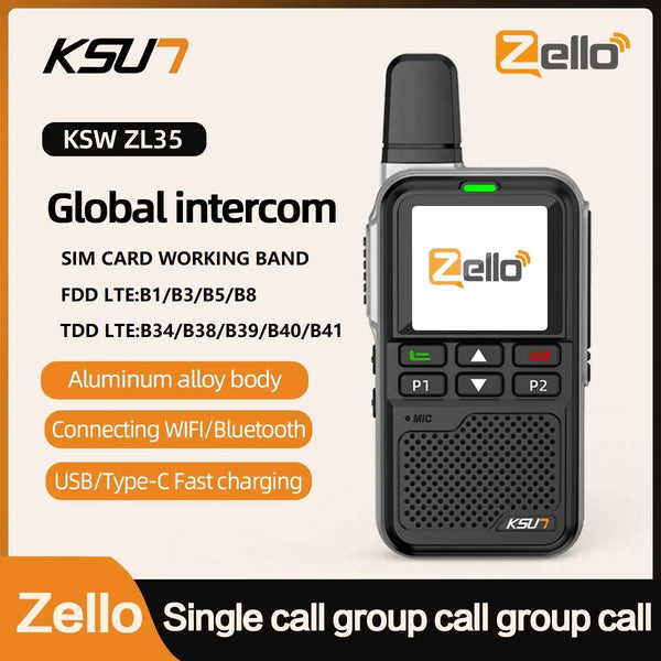 KSUT ZL38 LTE Walkie Talkies Long Range 100 Miles Zello Network Radio PTT Button WiFi POC Android System