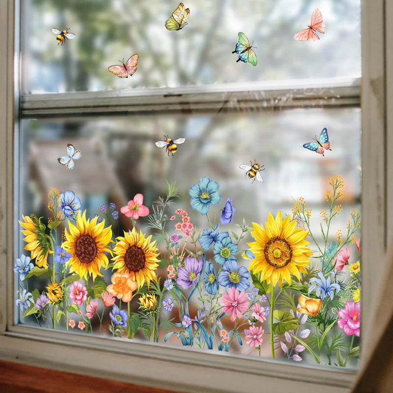 Butterfly Sunflower Sun Catcher Stickers Static Window Glass Suncatcher Decal Rainbow Maker Living Room Bedroom Home Decoration