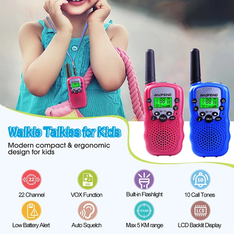 2pcs Baofeng BF-T3 Mini Walkie Talkie Amateur Radio UHF 462-467MHz 22 Channels Handheld T3 Wireless Two Way Radio For KidsToy