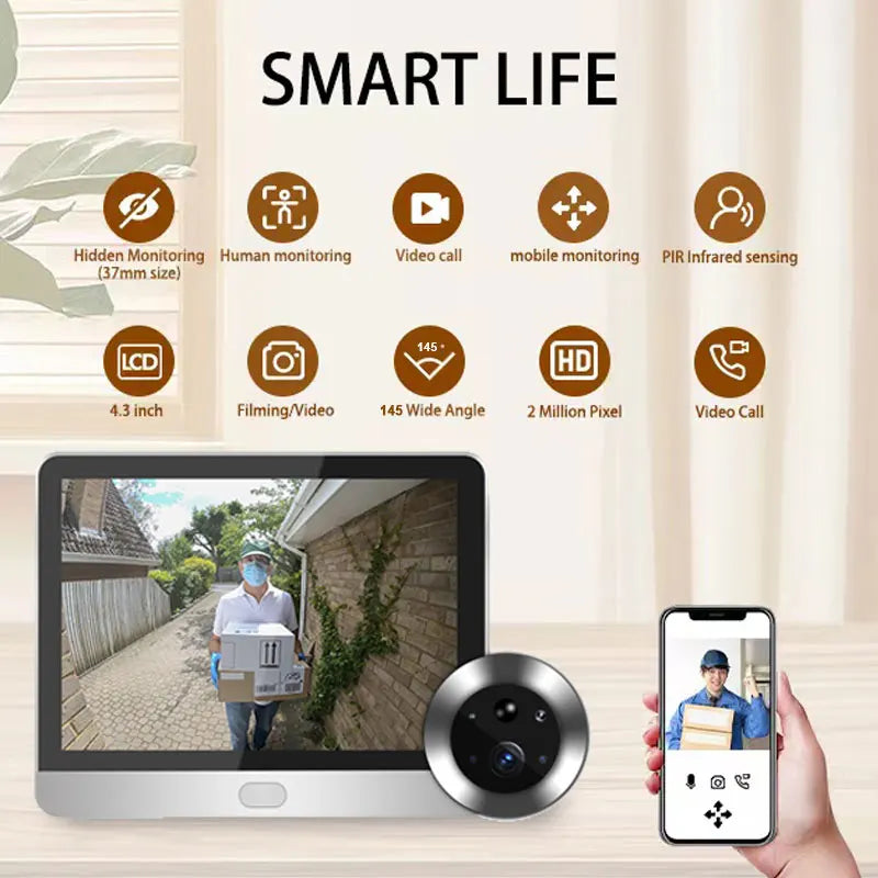 New Security Tuya Peephole Camera Wide Angle Smart Home WiFi Video 1080P Eye 5000mAh No Feel PIR Motion Alarm Alexa Door Viewer