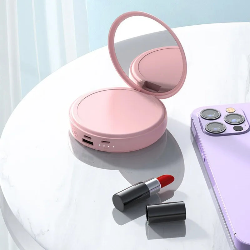 2in1 Round Makeup Mirror Power Bank with 3 Built-in Data Cables 20000mAh Power Banks Mini Portable Mobile Power Supply Universal