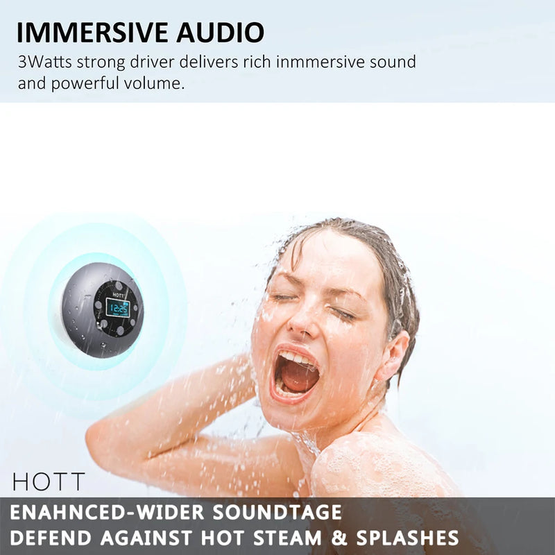 Waterproof Shower Radio Wireless Bluetooth Speaker Portable Bathroom Speaker Outdoor Music Player Hands Free Call FM LCD Display