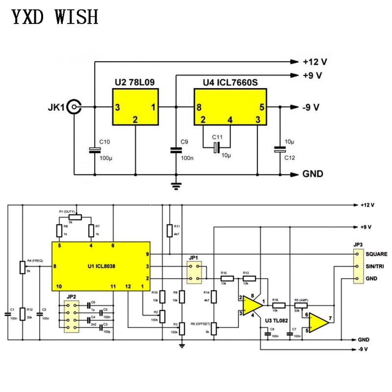 ICL8038 High Precision Adjustable Signal Generator DIY Kit ICL8038 Sinusoidal Triple-Cornered Square Sawtooth Output 5Hz-400Khz