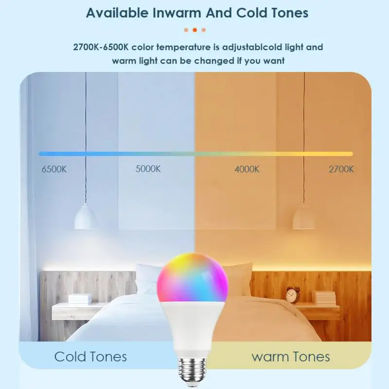 CORUI Tuya WiFi E27 B22 Smart Dimmable Bulb RGBCW 100-240V LED Light Smart Life App Control Support Alexa Google Home Alice