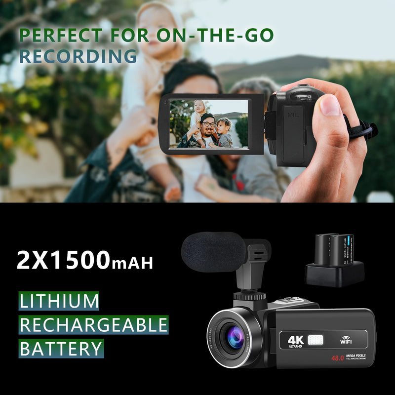 G-Anica 4K Video Camera 60fps/48MP UHD Video Recording  Digital Camera Autofocus, 18X Digital Zoom Camera, 3 inch Screen