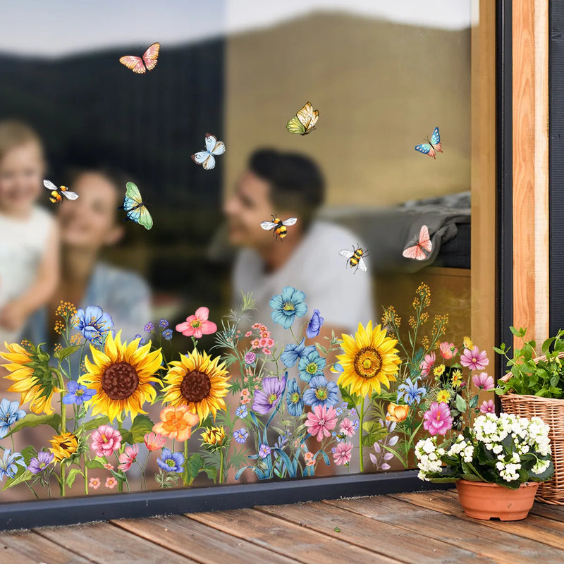 Butterfly Sunflower Sun Catcher Stickers Static Window Glass Suncatcher Decal Rainbow Maker Living Room Bedroom Home Decoration