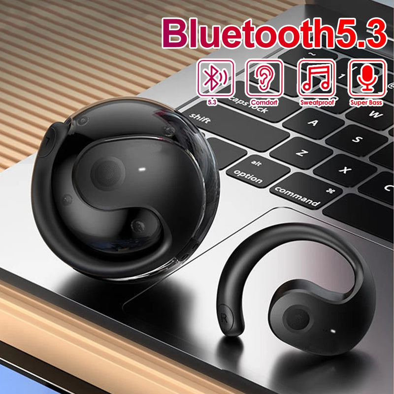 BT 5.3 Ear-Mounted Noise Canceling Sports Bluetooth Earphones Fitness Wireless Earbuds Ball Shape Earhook Gaming Headphone