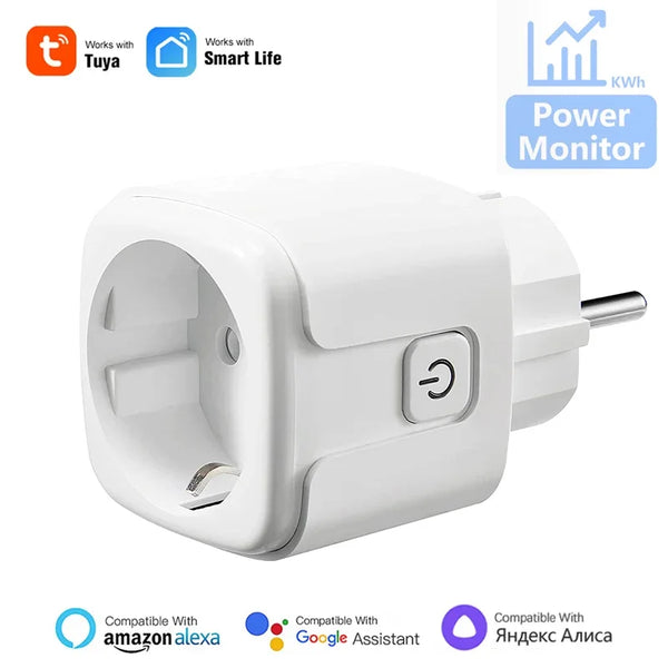 16A/20A Tuya WiFi Smart EU Plug Socket,Remote Control Plug for Alexa Google Yandex Alice,Energy Power Wattmeter Meter Monitor