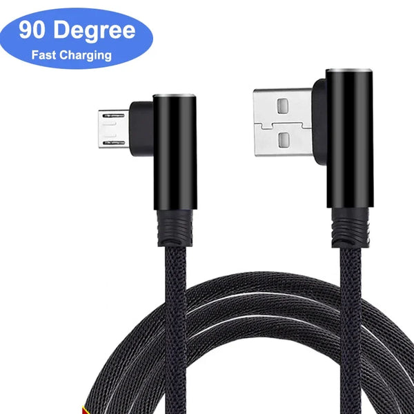 Type-C Micro Cable 3A Fast Charging 90 Degree Elbow Cable Charger Cord for Samsung Xiaomi Mobile Phone Accessories