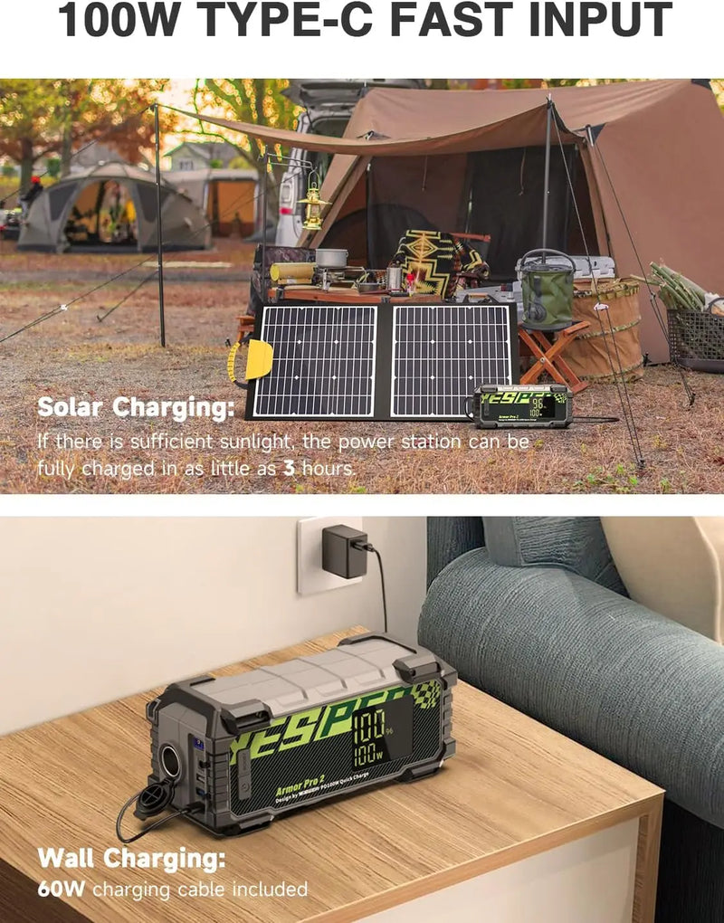 Portable Power Station,  Solar Generator (Solar Panel Optional) with Jump Starter Function and AC Outlet