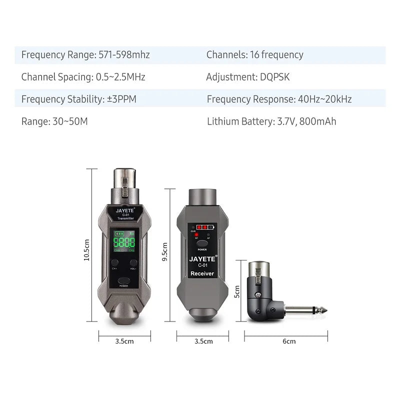 Guitar XLR Transmitter & Receiver Receiving Transmission UHF Wireless Microphone Converter  For Dynamic Microphone