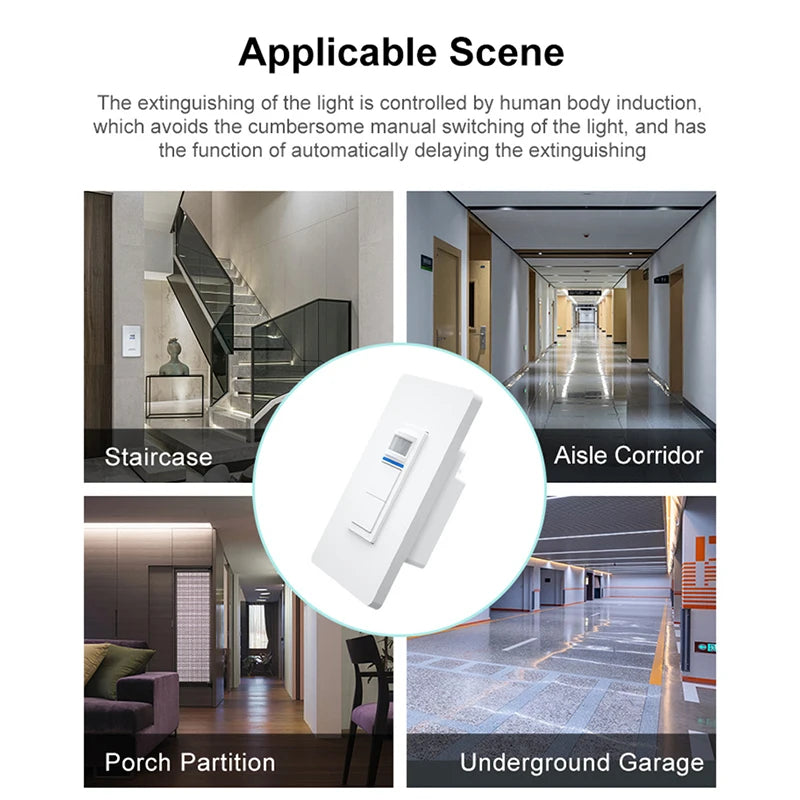 Tuya WiFi Smart PIR Motion Sensor US Standard 1/2 Gang Light Switch 15A AC100-250V Voice Control Works with Alexa Google Home