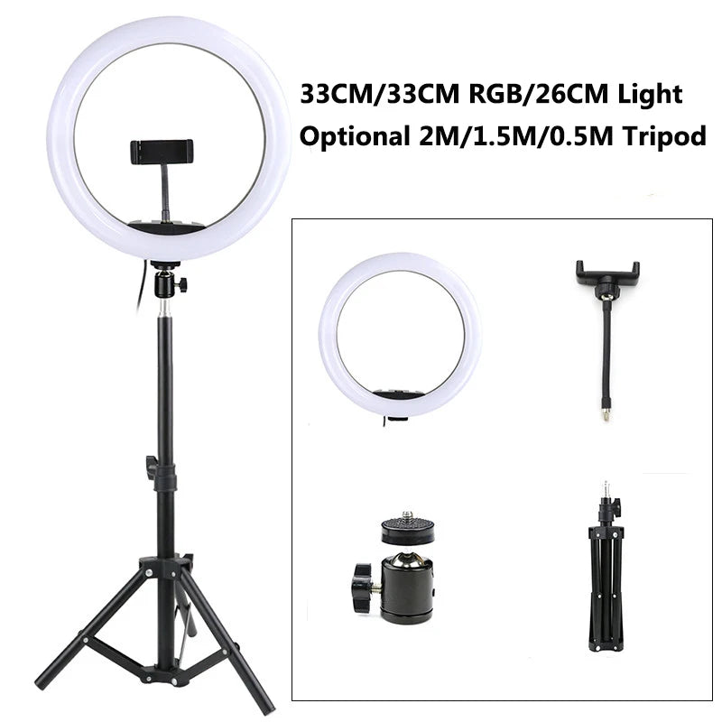 33CM 26CM LED Selfie Ring Light Photography Lights Warm Cold Lamp Option Tripod 2M 1.5M Dimmable Ringlight For TikTok Youtube