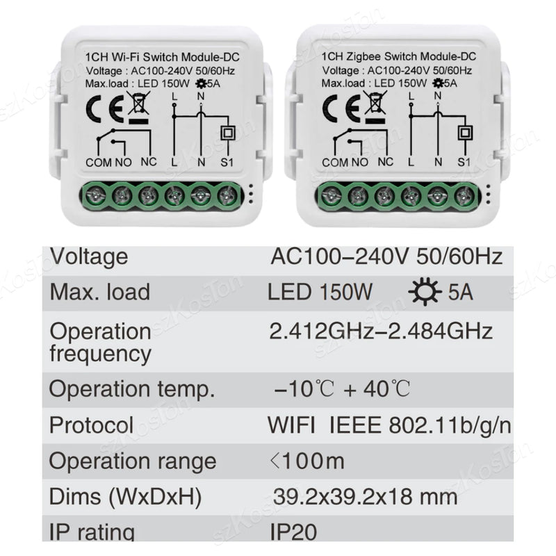 Tuya Smart ZigBee WiFi Dry Contact Switch Module Smart Home DIY Breaker Relay DC12/24V AC 100-240V Works with Alexa Google Alice