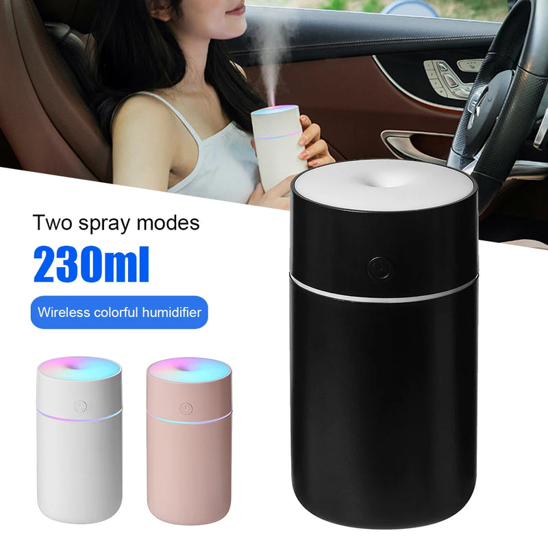 Wireless 230ml Mini Humidifier USB Rechargeable Aroma Essential Oil Diffuser LED Light Portable Humidifier Air Freshener For Car