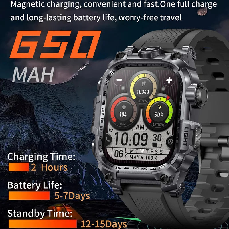 2024 Outdoor Military Men's smartwatch Bluetooth Talk Exercise Heart rate Monitor IP68 Waterproof smartwatch For Android IOS+box