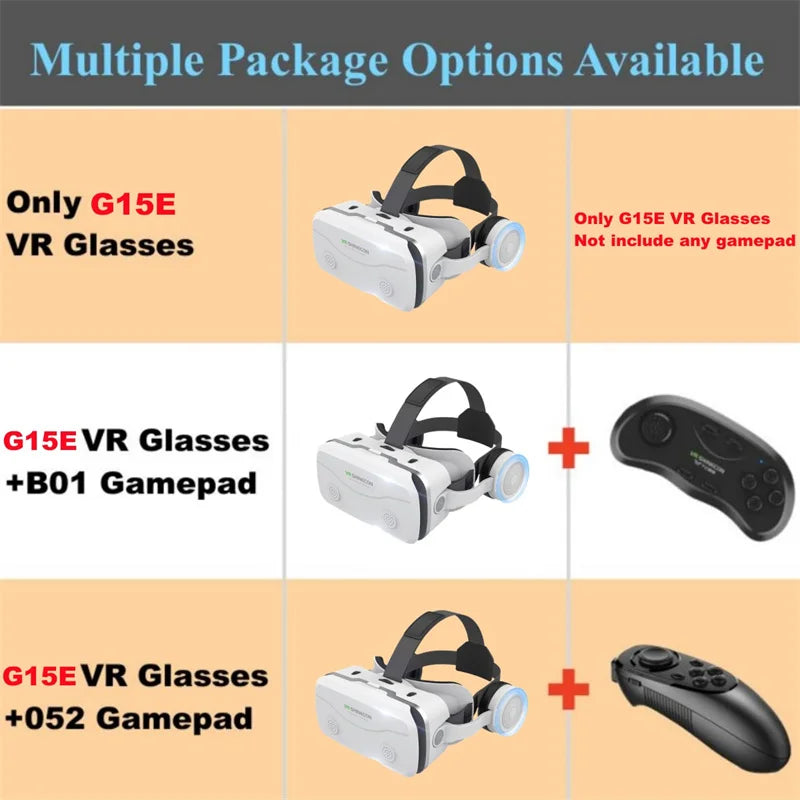 G15E VR Glasses IMAX 3D Movies Virtual Reality VR Glasses Google Cardboard Box VR Helmet for 4.7-7" Phone,Support Game Joystick