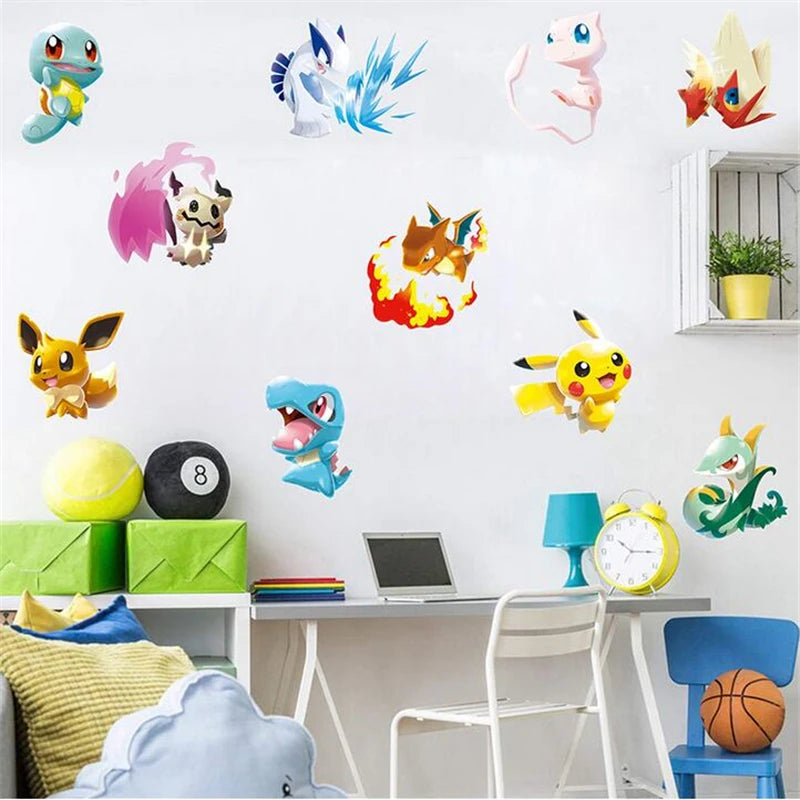 Cartoon Pikachu 3D Wall Sticker For Kids Room Living Room Bedroom Wall Decoration Kids Gifts Door Sticker  Movie Poster