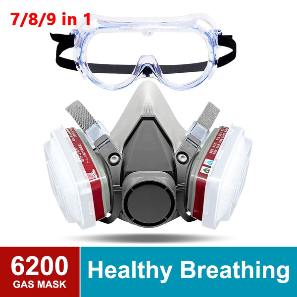 7/8/9 In  6200 Respirator Half Face Head Worn for Painting Spray Smog Dust Proof Chemical Filters Particulates Cotton