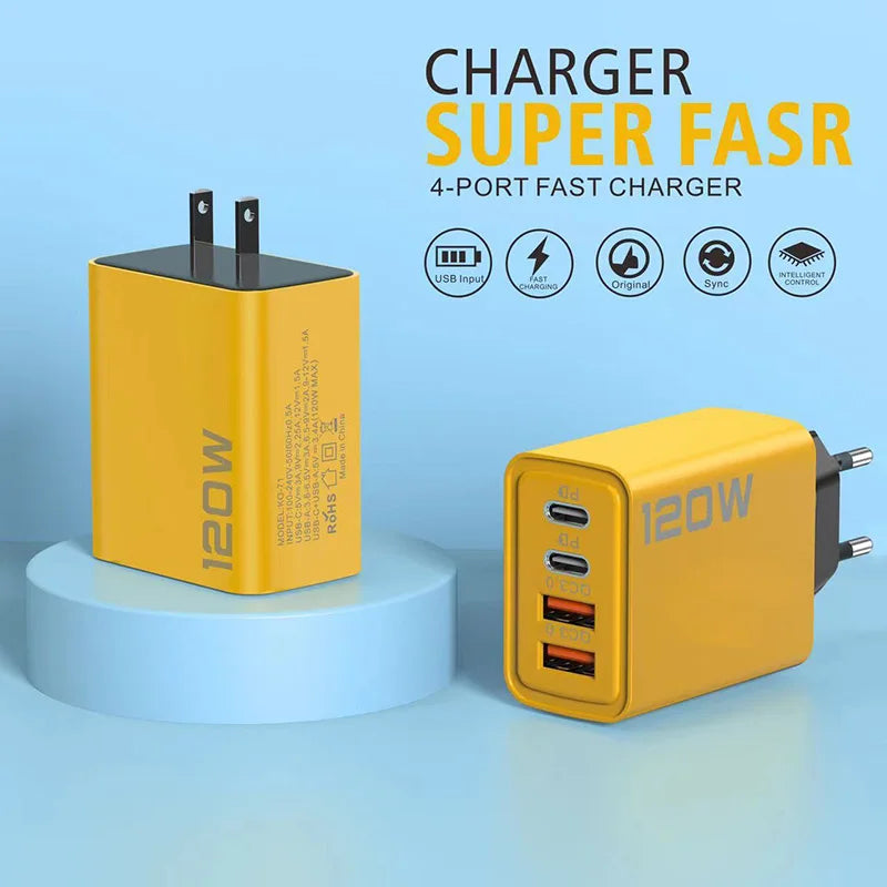 Hot 120W Fast Charger Type C Quick Charge 3.0 USB Charger Adapter For iPhone Samsung Xiaomi PD USB Charger Fast Charging New